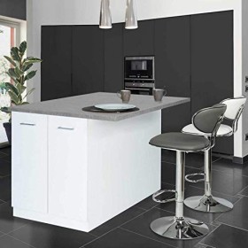 IDMarket - Ilot Central IVO 120 cm Blanc avec Plan de Travail Effet béton