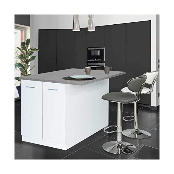 IDMarket - Ilot Central IVO 120 cm Blanc avec Plan de Travail Effet béton