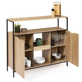IDMarket - Meuble de Bar avec Portes et étagères Detroit Design Industriel, Cuisine, 113 cm x largeur 40 cm x Hauteur 94 cm