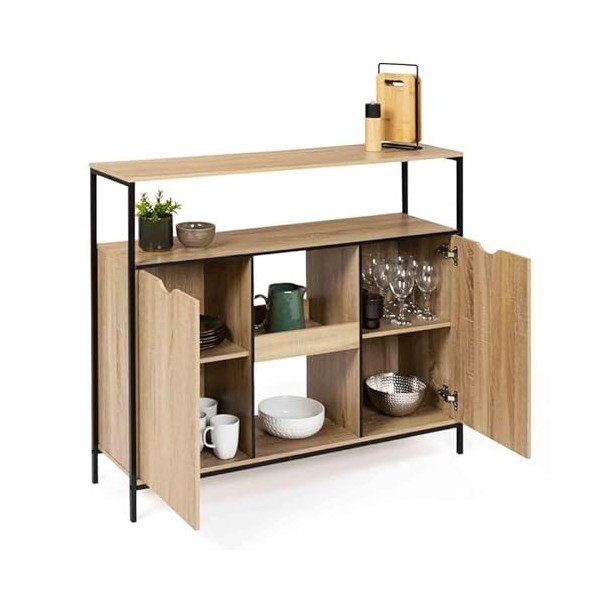 IDMarket - Meuble de Bar avec Portes et étagères Detroit Design Industriel, Cuisine, 113 cm x largeur 40 cm x Hauteur 94 cm