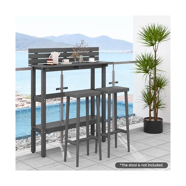 GIANTEX Table de bar dextérieur avec étagère de rangement inférieure et pieds réglables, table étroite avec déflecteur anti-