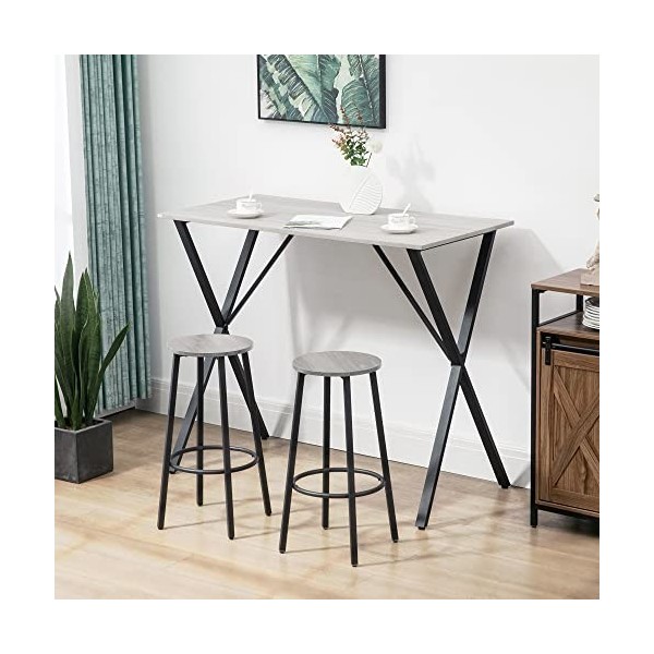 HOMCOM Table de Bar, Table Haute, Table de Cuisine, Table de Salle à Manger, 120 x 60 x 102 cm, piètement Croix Acier, Montag