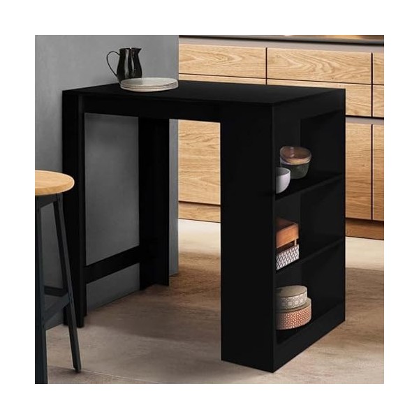 IDMarket - Table de Bar Barth 2 à 4 Personnes Bois Noir Mat DELSON