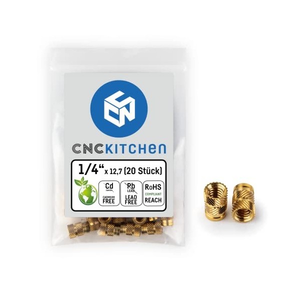 CNC KITCHEN Lot de 100 inserts filetés dorigine M2,5 x 4, sans plomb et sans cadmium