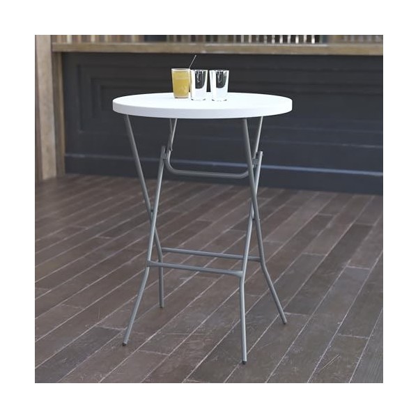 Flash Furniture DAD-YCZ-80R-2-BAR-GW-GG 32-inch Round Granite Plastic Bar Hauteur Table Pliante, Blanc