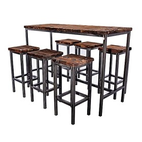 CHYRKA® Table de Bar 120x40 cm H-105 cm, Naturelle Theke Meuble Bar loft Vintage Bois métal Naturel Fait Main