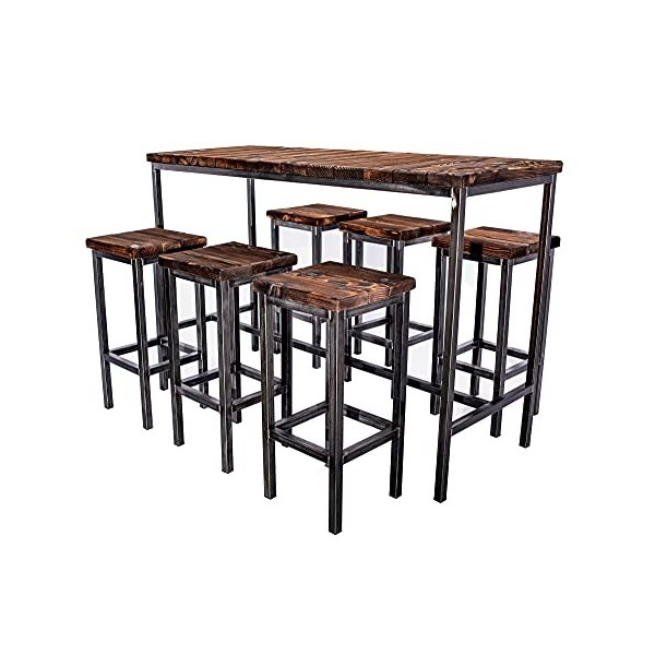 CHYRKA® Table de Bar 120x40 cm H-105 cm, Naturelle Theke Meuble Bar loft Vintage Bois métal Naturel Fait Main
