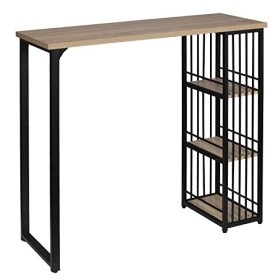 WOLTU BT26hei Table de Bar Table à Manger avec 3 tablettes,Table de bistrot en métal et MDF 120x40x105cm,Chêne Clair