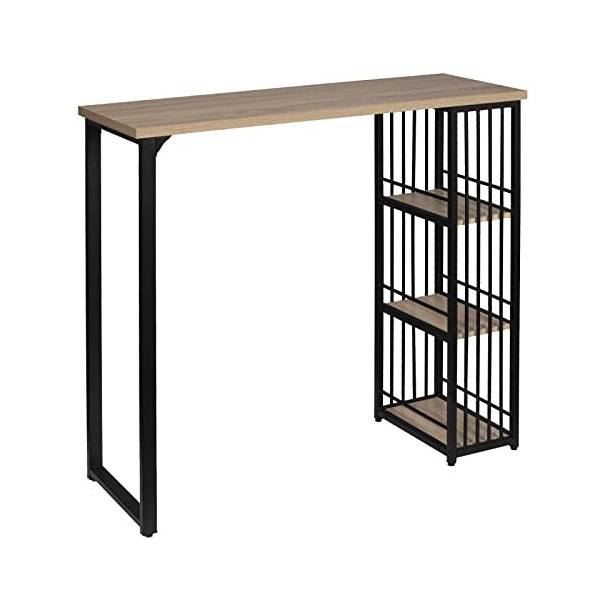 WOLTU BT26hei Table de Bar Table à Manger avec 3 tablettes,Table de bistrot en métal et MDF 120x40x105cm,Chêne Clair