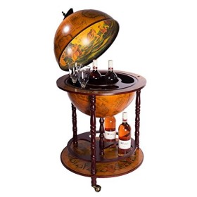 Birendy Chariot de Bar géant 45001 Rouge avec piliers en Bois deucalyptus Massif - 112 cm de Haut et 56 cm de Large - avec r