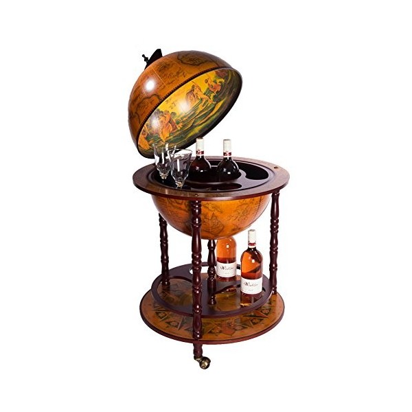 Birendy Chariot de Bar géant 45001 Rouge avec piliers en Bois deucalyptus Massif - 112 cm de Haut et 56 cm de Large - avec r