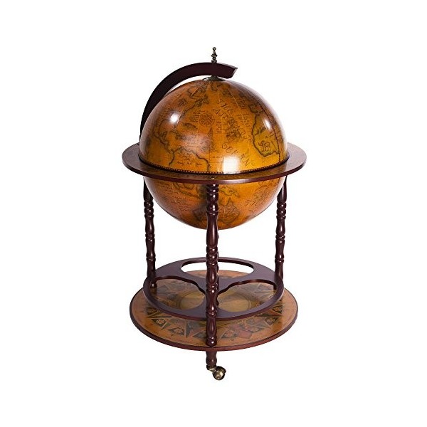 Birendy Chariot de Bar géant 45001 Rouge avec piliers en Bois deucalyptus Massif - 112 cm de Haut et 56 cm de Large - avec r