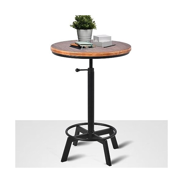 Table de bar vintage de 76,2 à 89,9 cm de hauteur réglable - Table de bistrot industrielle rétro pour cuisine, café, pub - Pl