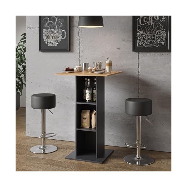 Vicco Table de Bar Rodeo, Anthracite/Chêne de Force doré, 70 x 70 cm