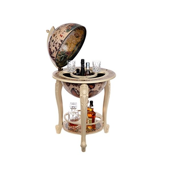 Chariot géant XXL 45001WW10, avec Colonne en Bois deucalyptus Massif, Ouvert 115 cm de Haut et 60 cm de Large, Global Maison