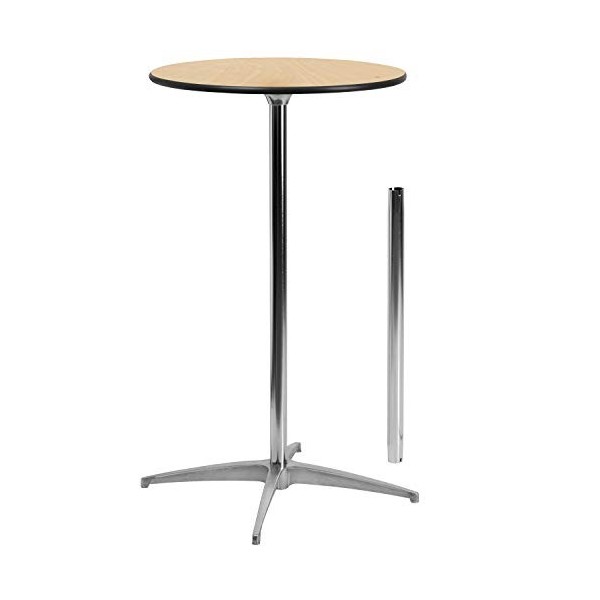 Flash Furniture pub 30RD-2 Table de Cocktail Ronde en Bois de 76,2 cm avec colonnes de 76 cm et 106 cm, Bouleau en Acier chro