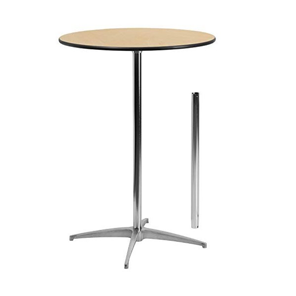 Flash Furniture pub 30RD-2 Table de Cocktail Ronde en Bois de 76,2 cm avec colonnes de 76 cm et 106 cm, Bouleau en Acier chro