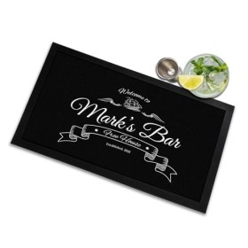Tapis de comptoir avec inscription « Welcome to ...s bar » personnalisable, noir