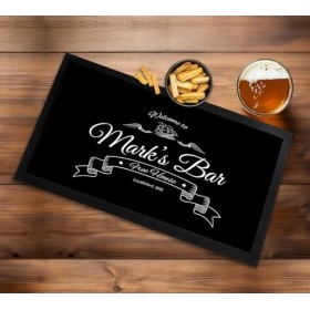 Tapis de comptoir avec inscription « Welcome to ...s bar » personnalisable, noir