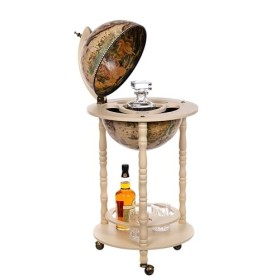 Chariot de Bar géant 33001 W avec piliers en Bois deucalyptus Massif - Blanc Antique - 100 cm de Haut et 44 cm de Large