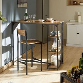 SoBuy Table Haute de Bar Mange-Debout Table à Manger Table de Bistrot avec 3 Étagères pour Bar, Cuisine, Salle à Manger, Cadr