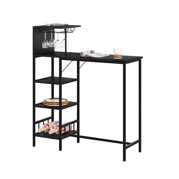 WOLTU Table de Bar, Console Industrielle avec Rangement à 4 Niveaux et 2 Porte-Verres, Plateau et Étagères en Effet Bois Vint