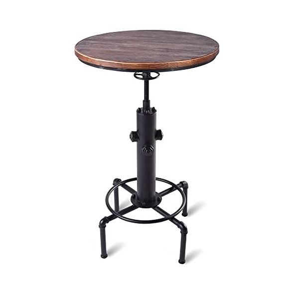 FUBIRUO Table de bar vintage industrielle 82 à 91,9 cm, table de pub, table de cuisine, salle à manger, table de bistrot en m
