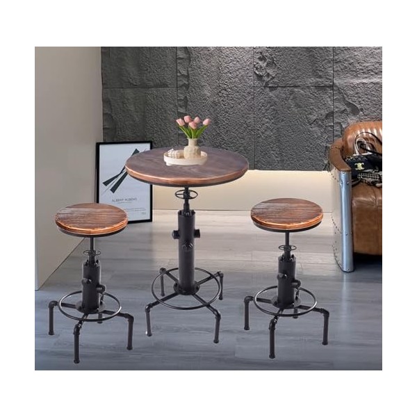 FUBIRUO Table de bar vintage industrielle 82 à 91,9 cm, table de pub, table de cuisine, salle à manger, table de bistrot en m