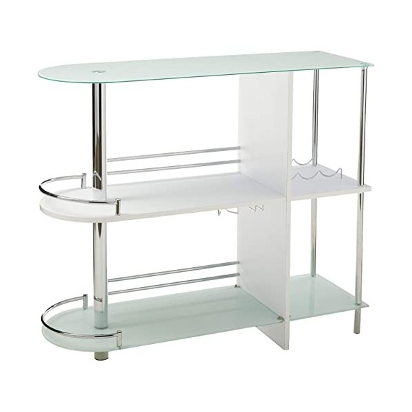 Kings Brand Furniture Table de Bar, Verre, Blanc, 15,8 in x 47,3 in x 40,8 in