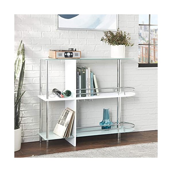 Kings Brand Furniture Table de Bar, Verre, Blanc, 15,8 in x 47,3 in x 40,8 in