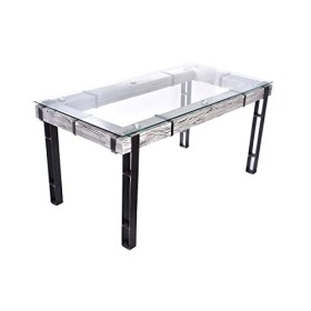 CHYRKA® Table de Salle à Manger LEMBERG Loft Vintage Bar Industriel Design Fait Main Bois Verre Métal 120 x 80 cm, Blanc 