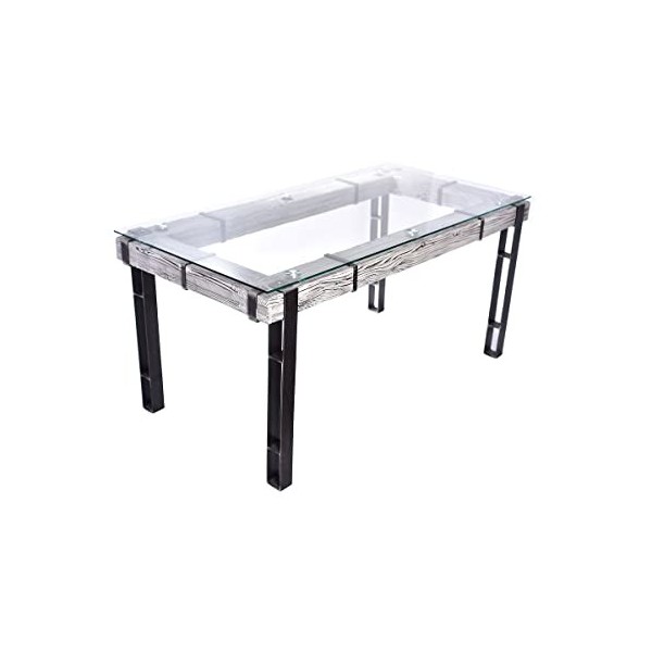 CHYRKA® Table de Salle à Manger LEMBERG Loft Vintage Bar Industriel Design Fait Main Bois Verre Métal 120 x 80 cm, Blanc 