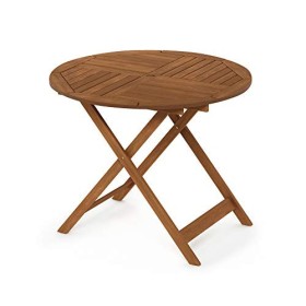 Furinno Tioman Small Hardwood Table Pliante dExtérieur Franc avec Trou pour Parapluie, 88,9 x 88,9 x 71,88 cm