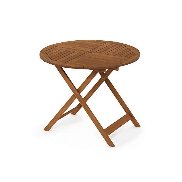 Furinno Tioman Small Hardwood Table Pliante dExtérieur Franc avec Trou pour Parapluie, 88,9 x 88,9 x 71,88 cm