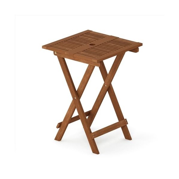Furinno Tioman Small Hardwood Table Pliante dExtérieur Franc avec Trou pour Parapluie, 88,9 x 88,9 x 71,88 cm