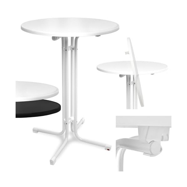 Beautissu Table Haute Pliante Ø70cm Bellini – Outdoor Table Bistrot Stable Résistante aux Intempéries Rayures, Pied Réglable 