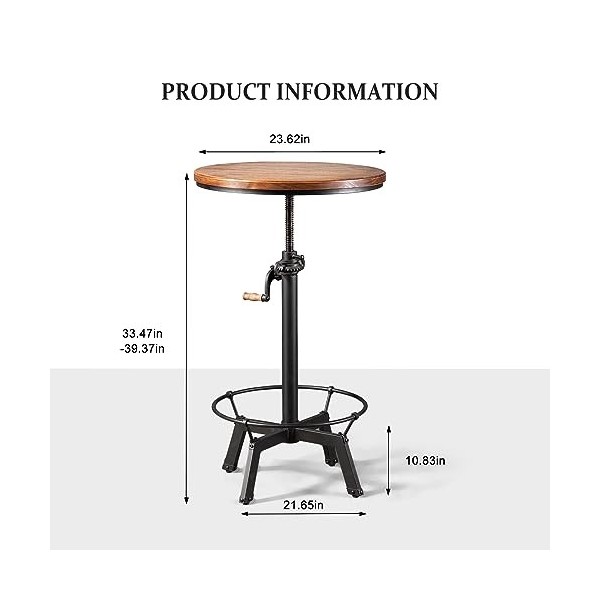 LOKKHAN Table de bar industrielle de 84 à 99,4 cm de haut, table de bar réglable en hauteur, table de bistrot, whisky, pub, 6