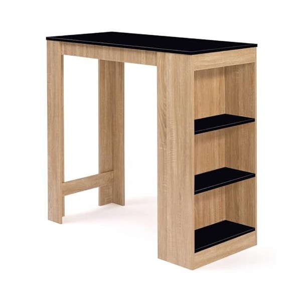 IDMarket - Table de Bar Barth 2 à 4 Personnes Bois Imitation hêtre Plateau Noir