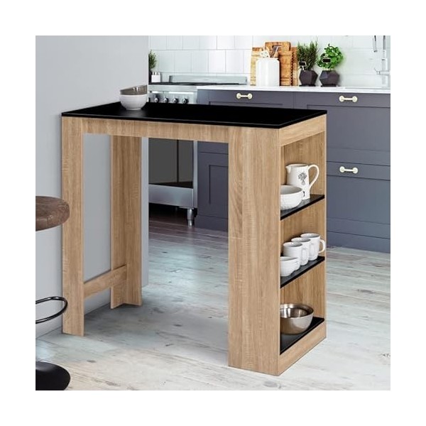 IDMarket - Table de Bar Barth 2 à 4 Personnes Bois Imitation hêtre Plateau Noir