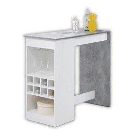Stella Trading Colada Mini Table de Bar Moderne Aspect béton Blanc – Comptoir spacieux avec étagère pour Bouteilles pour Cuis