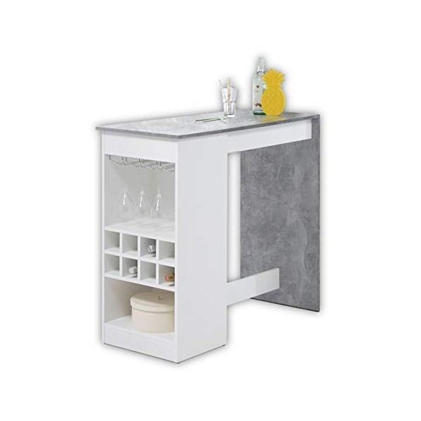 Stella Trading Colada Mini Table de Bar Moderne Aspect béton Blanc – Comptoir spacieux avec étagère pour Bouteilles pour Cuis