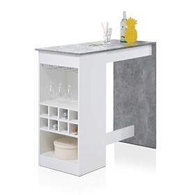 Stella Trading Colada Mini Table de Bar Moderne Aspect béton Blanc – Comptoir spacieux avec étagère pour Bouteilles pour Cuis