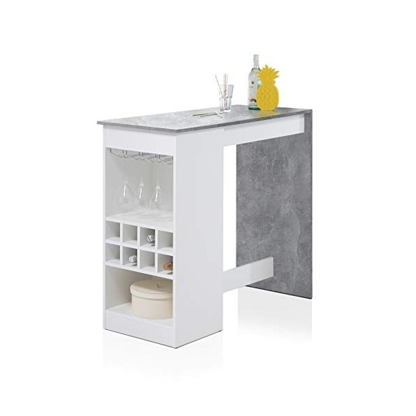Stella Trading Colada Mini Table de Bar Moderne Aspect béton Blanc – Comptoir spacieux avec étagère pour Bouteilles pour Cuis