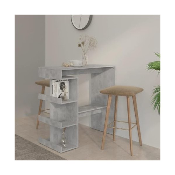 vidaXL Table de Bar avec Etagère de Rangement Table de Bistro Meuble de Cuisine Table de Salle à Manger Intérieur Gris Béton 