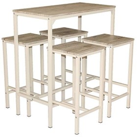 YELLOO Brasil Set Table et 4 tabourets Color Beige Meuble Bar Cuisine