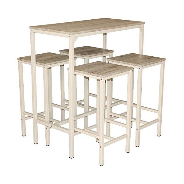 YELLOO Brasil Set Table et 4 tabourets Color Beige Meuble Bar Cuisine