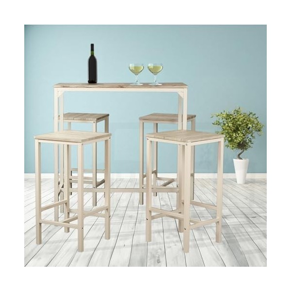 YELLOO Brasil Set Table et 4 tabourets Color Beige Meuble Bar Cuisine