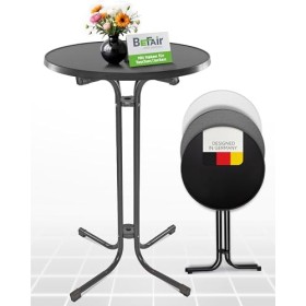 BeFair Gastro Stehtisch Klappbar Ø 70 cm Nico Bistrotisch Partytisch Rund Grau Klapptisch mit 4 Haken für Jacken oder Taschen