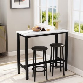 AWQM Lot de 3 tables de bar avec dessus en imitation marbre et tabourets en cuir synthétique - Table de pub avec 2 tabourets 