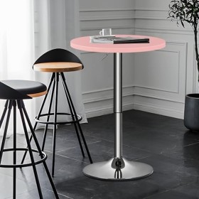 Magshion Table de pub réglable de 70 à 90 cm, table ronde pivotante pour salon, salle à manger, bistrot rose 